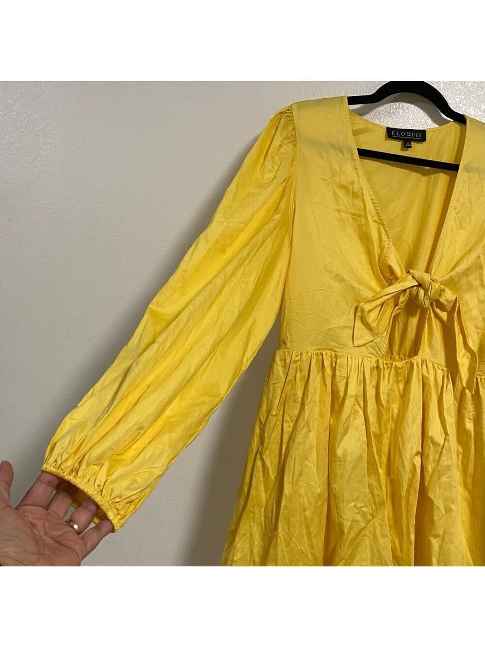 Eloquii Dress Women’s Size 16 Yellow Bubble hem Puff Sleeve Mini Dress NWT - Picture 3 of 15